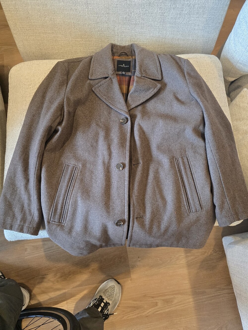 London Fog Men's Brown Pea Coat with Notch Collar xl